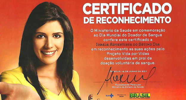 Certificado do Brasil aos adventistas