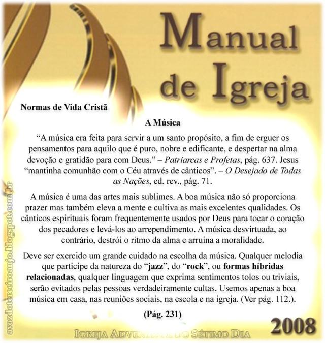 manual da igreja musicas proibidas